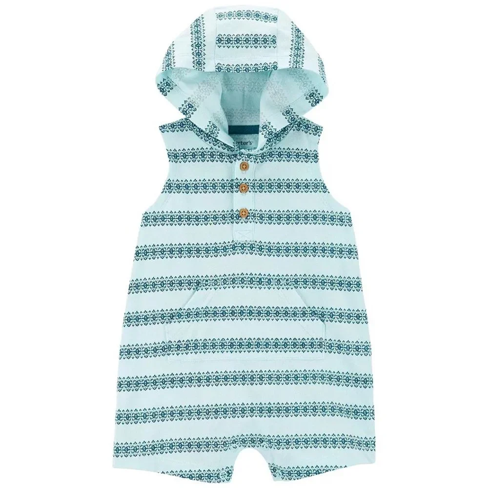 Carter's Baby Boys Sleeveless Stripe Hooded Romper/NWT/18m - Picture 1 of 11